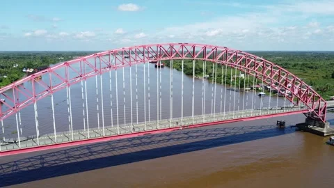View from the top of the Rumpiang Bridge, located in South Kalimantan, Indo.. Stock Footage 312837611