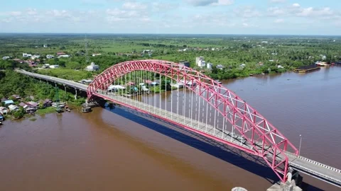 View from the top of the Rumpiang Bridge, located in South Kalimantan, Indo.. Stock Footage 312837672