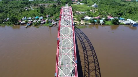 View from the top of the Rumpiang Bridge, located in South Kalimantan, Indo.. Stock Footage 312837684