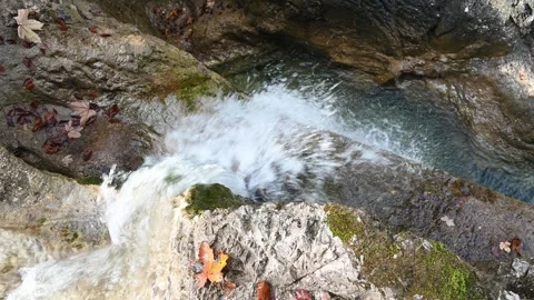 View from the top of a small waterfall in autumn Stock-Footage 260863541