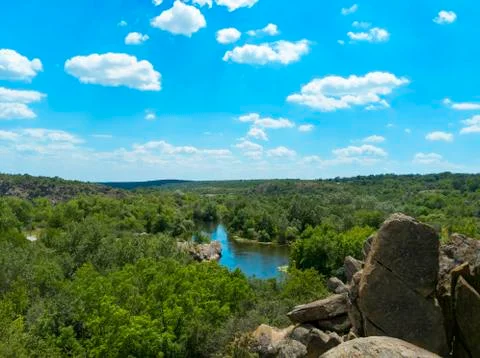 The view from top to the southern bug river. Bug Guard national nature park i Stock Photos