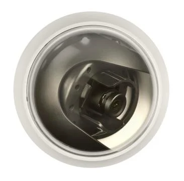 View from top of spherical security camera under transparent protective cover Stock Photos