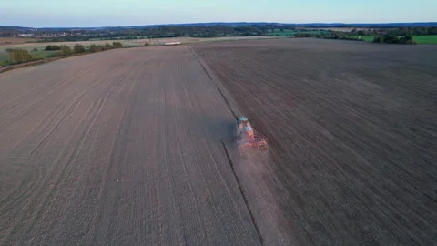 View from the top of the tractor sowing grain in the field. Rural area. Stock Footage 167527203