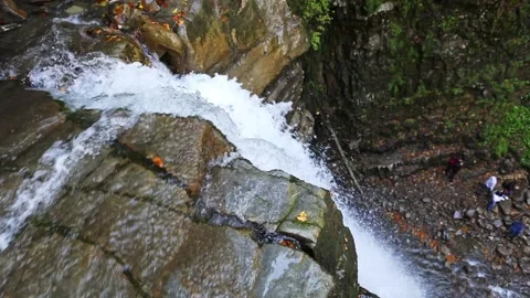 View from the top of waterfall in autumn forest Stock Footage 153142159