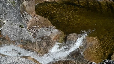 A view from the top of a waterfall with rocks and a pool Video stock 219645534