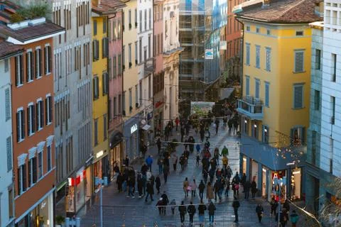View from the top of via XX Settembre a Bergamo Stock Photos