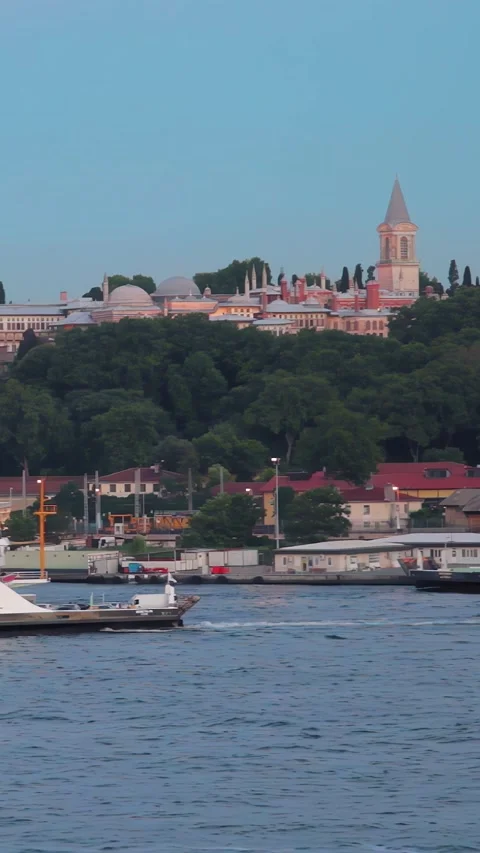 View of Topkapi Palace. Galasta Bridge area in Istanbul. Vertical video. Stock Footage 308350948