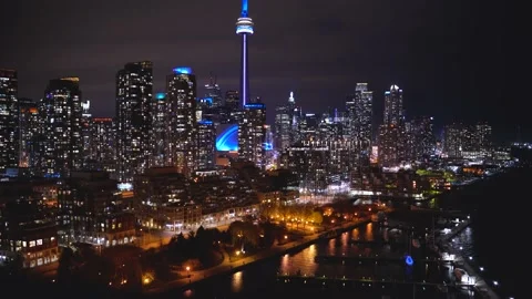 View of the Toronto Cityscape at night Stock Footage 171954487