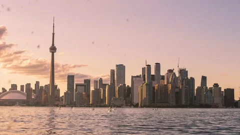 View of Toronto harbor at sunset Stock Footage 143214570