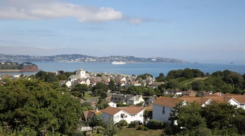 View of Torquay coast and bay Devon England from Paignton Stock Footage 29068993