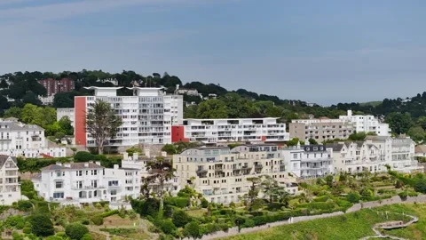 View of Torquay seaside from a drone, English Riviera, Torbay, Devon, England Stockbeeldmateriaal 312382653