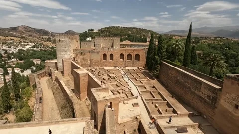 View from the Torre de la Vela, looking east across the Alcazaba's interior. Video stock 220966230
