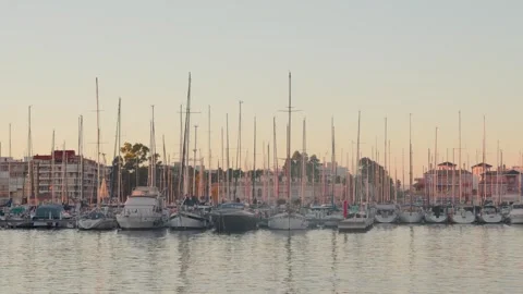View of Torrevieja from the water through the masts of boats Stock-Footage 263242175