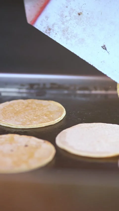 View of tortillas being flipped on a griddle, United States. Stock-Footage 343683785