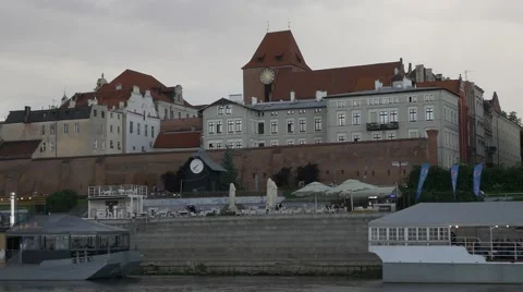 View to the Torun's old town from ship on the Vistula river. Stock-Footage 65821448
