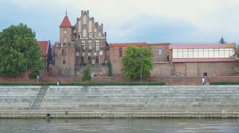 View to the Torun's old town from ship on the Vistula river. Video stock 65822585
