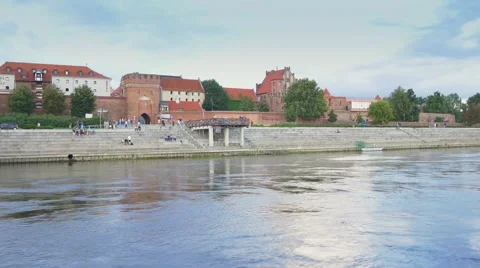 View to the Torun's old town from ship on the Vistula river. Stock-Footage 65823306