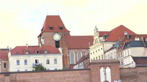 View to the Torun's old town from ship on the Vistula river. Stock-Footage 65823601