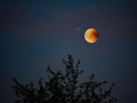 View of Total Lunar Eclipse bloodmoon on July 28 2018 in Germany Fotos Stock