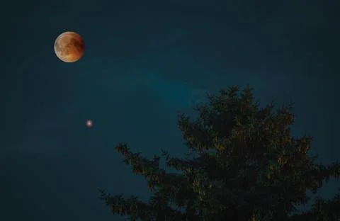View of Total Lunar Eclipse bloodmoon on July 28 2018 in Germany Fotos Stock