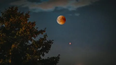 View of Total Lunar Eclipse bloodmoon on July 28 2018 in Germany Stock Photos