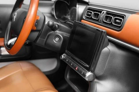 View of touchscreen display in modern car, closeup Stock Photos