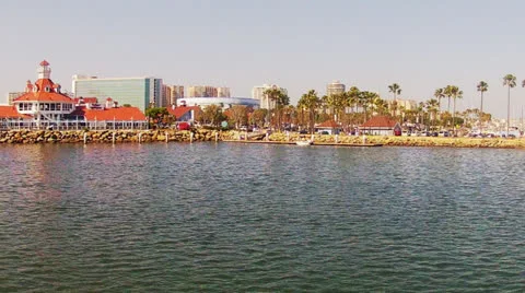 View From Tour Boat Approaching Rainbow Harbor- Long Beach Stock Footage