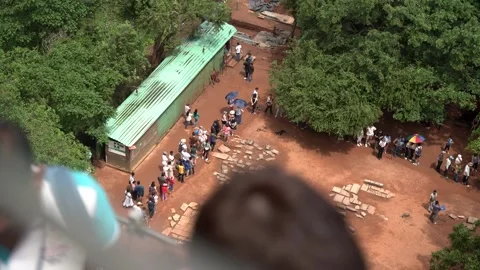 View of tourists queuing at the base of Sigiriya Rock, Sri Lanka. 스톡 동영상 335583188