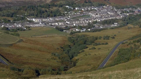 View towards Cwmparc in the Rhondda Valley  Wales 库存影片 96589340