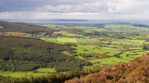 View towards Dublin from hilltop in Wicklow Mountains National Park. Stock Footage