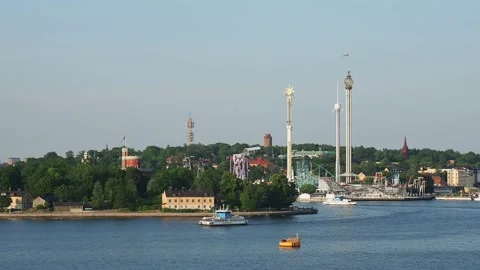 View towards the Grona Lund Amusement Park in Stockholm, Sweden Stock Footage 170651016