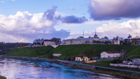 View towards the Old Castle and the new Castle in Hrodna in Belarus Stock Footage 74977529