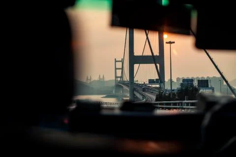 View towards road from inside an Uber car Stock Photos