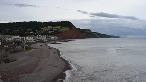 View towards Sidmouth Beach in Devon in England Video stock 136525893