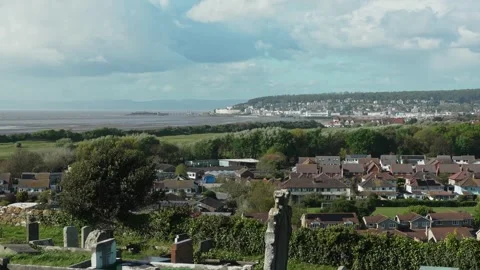 View towards Weston-Super-Mare from St Nicholas Church, Uphill, Weston-Supe.. Stock Footage 333196616