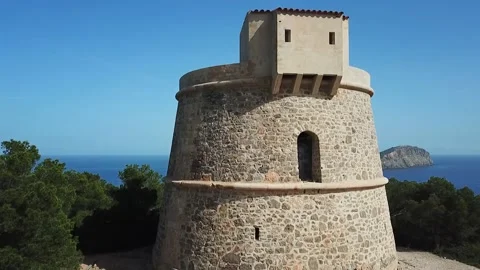 View of tower the background of the island in the sea Stock Footage 237053556