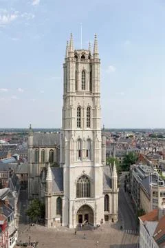 View from the tower Belfort to Saint Bavo Cathedral Binnenstad Ghent Flanders Stock Photos