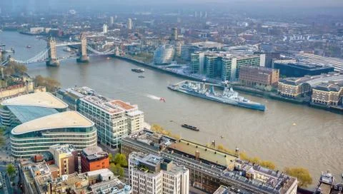 A view of Tower Bridge and the River Thames in London, UK. Stock Photos