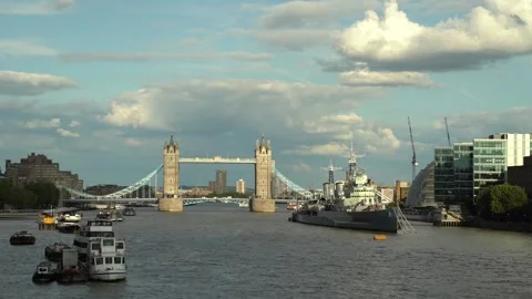 View of Tower Bridge in late summer afternoon in London Stock Footage 247842988