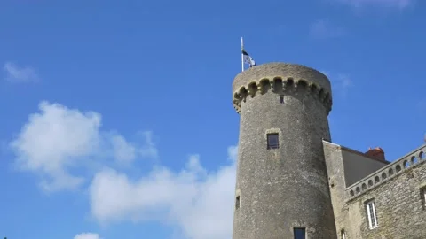 View of tower at castle of blue beard in Pornic, Loire Atlantique, France, 9 may Stock Footage 154306193