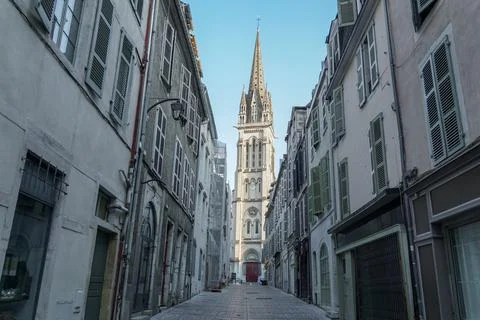 A view of the tower of Christ the Savior Cathedral in the city of Pau  . 库存照片