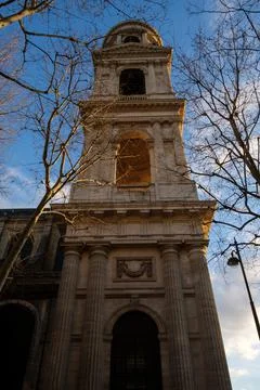 View on a tower of chuch Saint-Sulpice in Paris Stock Photos