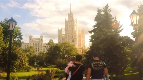 View of tower from the city park in summer Stock Footage 82371278