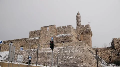 View of The Tower of David and the city walls of the Old City of Jerusalem from Stock Footage 170611634