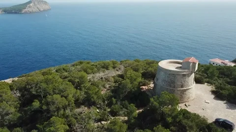 View of the tower on a hill background of sea Stock Footage 237053575