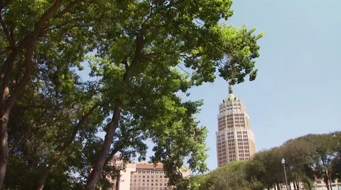 View of Tower Life Building and San Antonio River Stock Footage 54593384