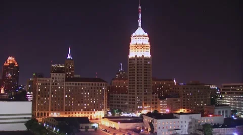 View of Tower Life Building at night in San Antonia Stock Footage 54593387