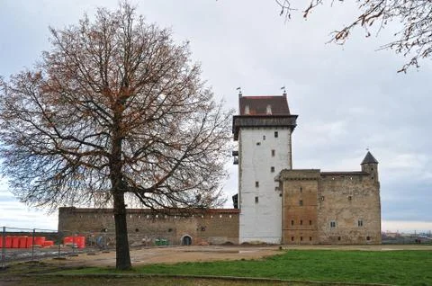 View of the tower of long Hermann in Narva Stock Photos
