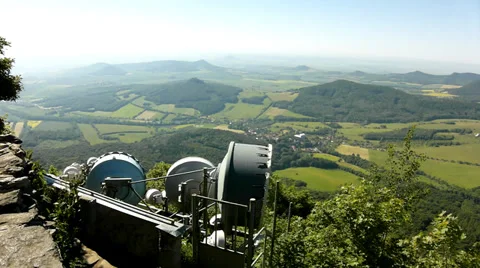 View from tower of meteorological observatory with many parabolic satelites Stock Footage 39306523