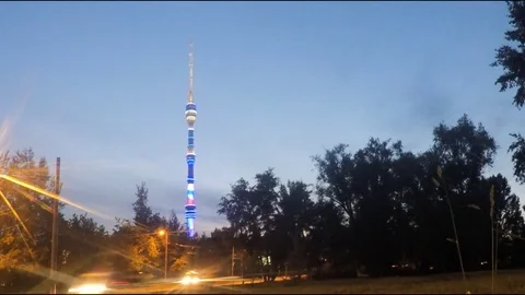 View Of The Tower From Night Park Timelapse Stockbeeldmateriaal 77285626